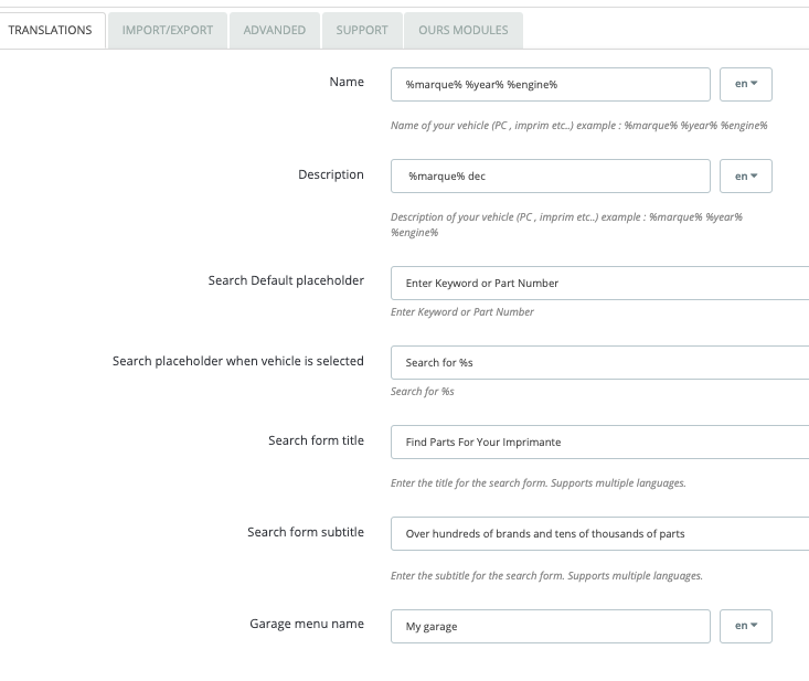 AutoParts Module Prestashop